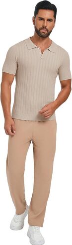 Les umes Mens Collared Shirts Short Sleeve Knitted Casual Polo Shirt V Neck Ribbed Soft Tees in Saudi Arabia