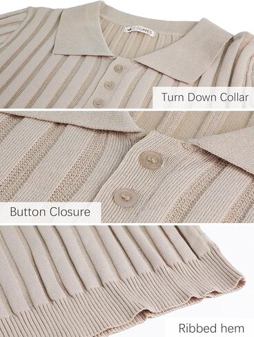 Les umes Mens Collared Shirts Short Sleeve Knitted Casual Polo Shirt V Neck Ribbed Soft Tees in Saudi Arabia