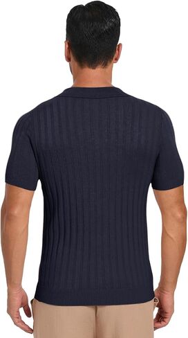 Les umes Mens Collared Shirts Short Sleeve Knitted Casual Polo Shirt V Neck Ribbed Soft Tees in Saudi Arabia