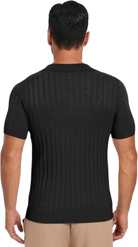 Les umes Mens Collared Shirts Short Sleeve Knitted Casual Polo Shirt V Neck Ribbed Soft Tees in Kuwait