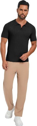 Les umes Mens Collared Shirts Short Sleeve Knitted Casual Polo Shirt V Neck Ribbed Soft Tees in Kuwait