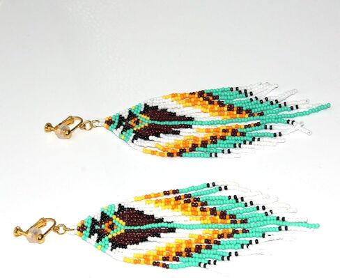 Clip On Earrings, Bohemian Large Long Tassel Beaded Dangle Earrings, Non Piercing, Native Handmade Boho Statement Big Fringe for Women in Kuwait