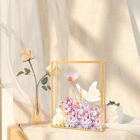 Shadow Box Frame 8x10, Deep Glass Flowers Shadow Box Display Case Vintage Memory Top Loading Shadow Keepsake Box for Dried Flowers, Memorial Keepsakes, Tickets and Photos(Gold) in Kuwait