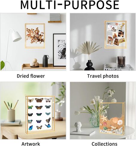 Shadow Box Frame 8x10, Deep Glass Flowers Shadow Box Display Case Vintage Memory Top Loading Shadow Keepsake Box for Dried Flowers, Memorial Keepsakes, Tickets and Photos(Gold) in Kuwait