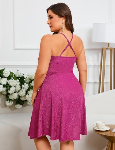 ZOMVA Plus Size 0X-4X Sparkly Glitter Sleeveless Aline Mini Dress Sparkle Wrap Spaghetti Strap Sexy Dress Cocktail Party Club in Saudi Arabia
