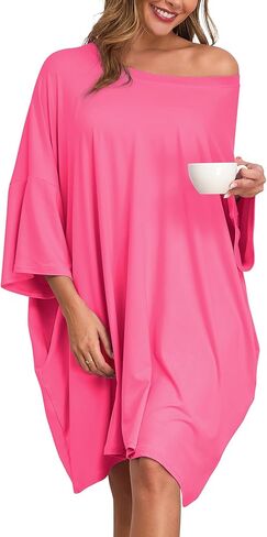 زائد حجم ثوب النوم للنساء فستان قمصان النوم الضخمة مع جيوب قصيرة الأكمام بيجامات FIT S-5XL in Kuwait