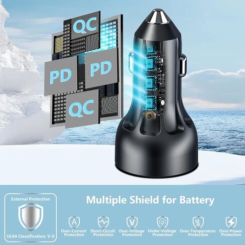 USB C Car Charger, Rombica 2Pack 3-Port 67W Dual PD USB-C&USB-A Car Power Cigarette Lighter USB Charger 3 in 1 PD/QC Type C Fast Car Charging for iPhone 16 16 Pro 15 14 13 12/Galaxy S24 S23/Pixel/iPad in Kuwait