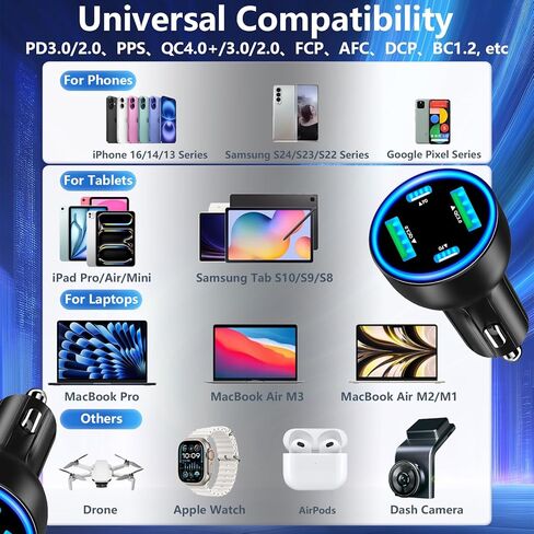 USB C Car Charger, Rombica 2Pack 3-Port 67W Dual PD USB-C&USB-A Car Power Cigarette Lighter USB Charger 3 in 1 PD/QC Type C Fast Car Charging for iPhone 16 16 Pro 15 14 13 12/Galaxy S24 S23/Pixel/iPad in Kuwait