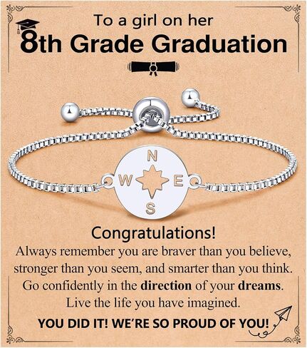 5th/8th Grade Graduation Gifts, Silver Adjustable Compass Bracelet for Her in Kuwait