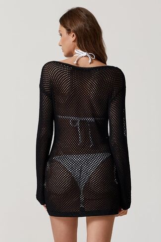 Qinsen Womens crochet بدلات الاستحمام التستر على القارب الشبكة الشاطئ متماسكة ملابس السباحة ملابس العطلات in Saudi Arabia