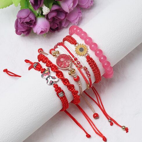 DS 6PCS String Beads Beads Charm Bracelets for Teen Girls Handmade Roed Rope Butterfly Daisies Boher Boho Surfer Surfer for Women Friendly Friendy Girtly Mift Friends Friends Friends in Kuwait
