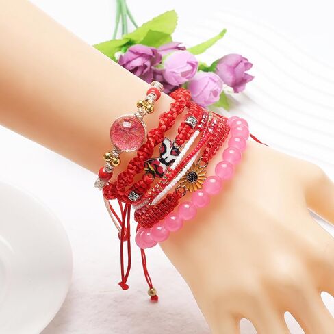 DS 6PCS String Beads Beads Charm Bracelets for Teen Girls Handmade Roed Rope Butterfly Daisies Boher Boho Surfer Surfer for Women Friendly Friendy Girtly Mift Friends Friends Friends in Kuwait
