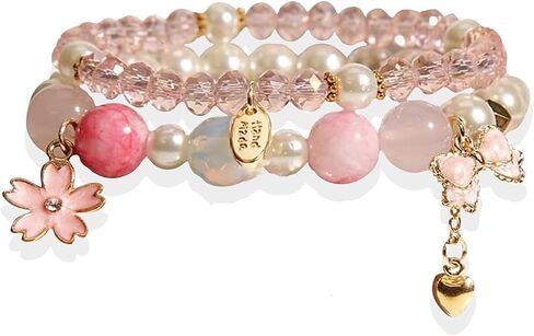 Kawaii Crystal Beads Cartoon Charm Bracelets - 8mm Crystal Beads Elastic Beaded Bracelets, Cute Jewelry Gift for Girls, Birthday, Party Favors, Friendship Gifts in Saudi Arabia