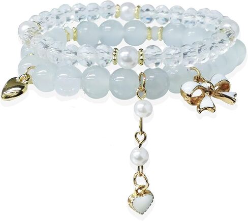 Kawaii Crystal Beads Cartoon Charm Bracelets - 8mm Crystal Beads Elastic Beaded Bracelets, Cute Jewelry Gift for Girls, Birthday, Party Favors, Friendship Gifts in Saudi Arabia