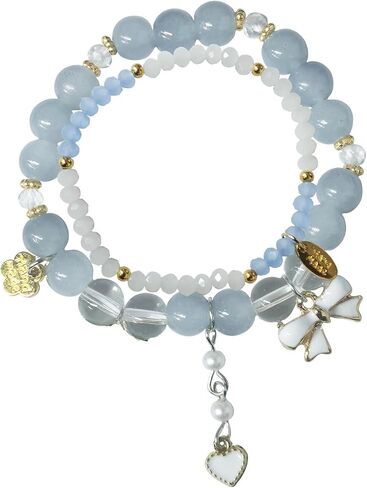 Kawaii Crystal Beads Cartoon Charm Bracelets - 8mm Crystal Beads Elastic Beaded Bracelets, Cute Jewelry Gift for Girls, Birthday, Party Favors, Friendship Gifts in Saudi Arabia