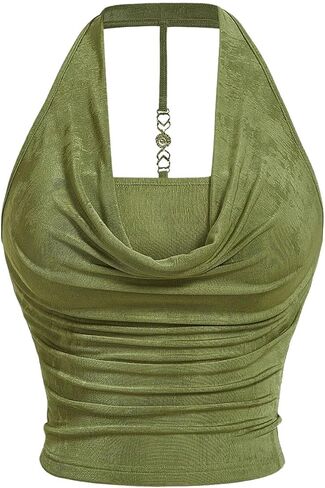 SOLY HUX Women's Plus Size Halter Draped Front Backless Tank Top Sleeveless Y2k Crop Tops in Saudi Arabia