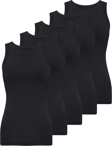 BQTQ 5 Pack Womens Crewneck Tank Tops High Neck Tank Tops Sleeveless Slim Fit Basic Tanks Top Ladies Undershirts in Kuwait