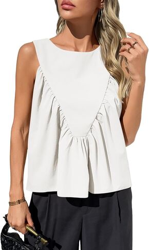 Cicy Bell Womens Peplum Babydoll Tank Tops Summer Sleeveless Loose T Shirts Casual Shirred Flowy Tops in Saudi Arabia
