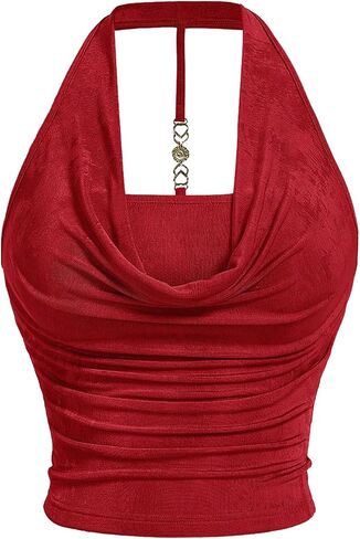 SOLY HUX Women's Plus Size Halter Draped Front Backless Tank Top Sleeveless Y2k Crop Tops in Saudi Arabia