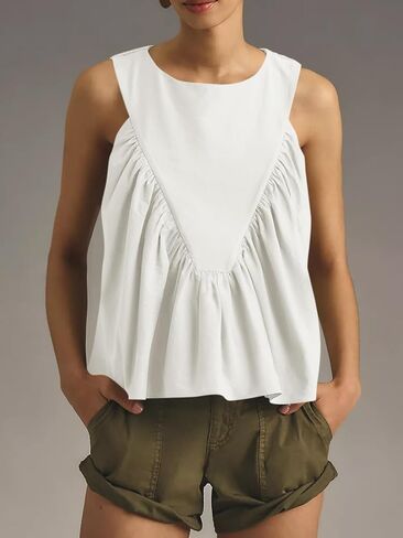 Cicy Bell Womens Peplum Babydoll Tank Tops Summer Sleeveless Loose T Shirts Casual Shirred Flowy Tops in Saudi Arabia