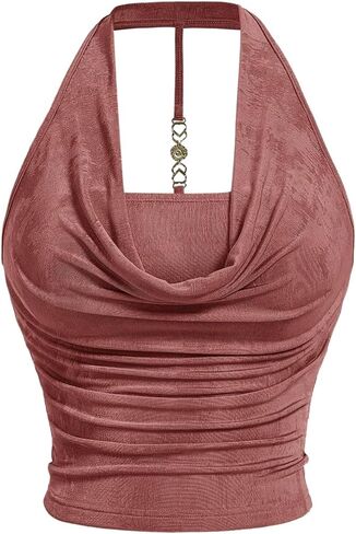 SOLY HUX Women's Plus Size Halter Draped Front Backless Tank Top Sleeveless Y2k Crop Tops in Saudi Arabia
