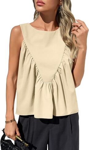 Cicy Bell Womens Peplum Babydoll Tank Tops Summer Sleeveless Loose T Shirts Casual Shirred Flowy Tops in Kuwait