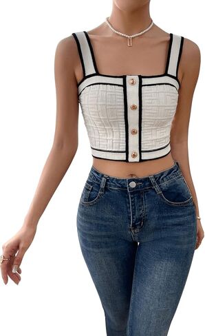 SweatyRocks Women's Sleeveless Ribbed Knit Spaghetti Strap Crop Cami Tank Top in Saudi Arabia