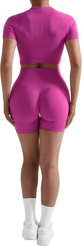 RXRXCOCO HIDDEN SCRUNCH BUTT SETS FOR Women 2 قطعة قمم محصول سروال شورت غنائم تلائم ملابس اليوغا الصالة الرياضية in Saudi Arabia