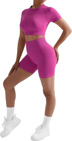 RXRXCOCO HIDDEN SCRUNCH BUTT SETS FOR Women 2 قطعة قمم محصول سروال شورت غنائم تلائم ملابس اليوغا الصالة الرياضية in Saudi Arabia