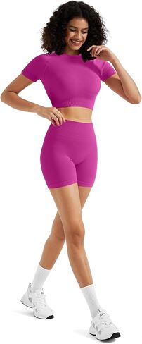 RXRXCOCO HIDDEN SCRUNCH BUTT SETS FOR Women 2 قطعة قمم محصول سروال شورت غنائم تلائم ملابس اليوغا الصالة الرياضية in Saudi Arabia