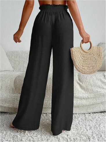 Milumia Women's Summer Linen Bathing Suit Cover Up Swim Beach Pants Sheer Wide Leg Swimsuit Coverup Pants in Kuwait