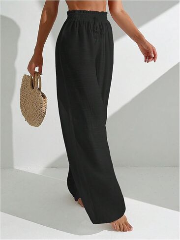 Milumia Women's Summer Linen Bathing Suit Cover Up Swim Beach Pants Sheer Wide Leg Swimsuit Coverup Pants in Kuwait