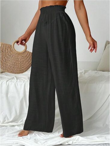 Milumia Women's Summer Linen Bathing Suit Cover Up Swim Beach Pants Sheer Wide Leg Swimsuit Coverup Pants in Kuwait