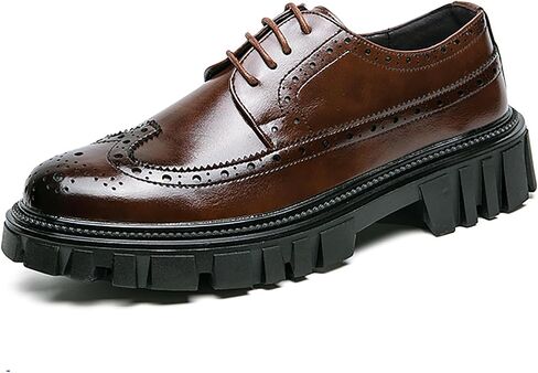 Men's Leather Oxford Dress Shoes - Platform Wingtip Oxfords - Comfortable Business Formal Slip-Resistant Work Derby Shoes in Saudi Arabia