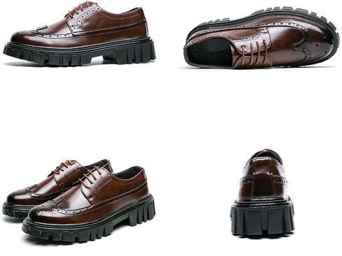 Men's Leather Oxford Dress Shoes - Platform Wingtip Oxfords - Comfortable Business Formal Slip-Resistant Work Derby Shoes in Saudi Arabia