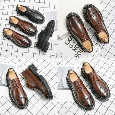 Men's Leather Oxford Dress Shoes - Platform Wingtip Oxfords - Comfortable Business Formal Slip-Resistant Work Derby Shoes in Saudi Arabia