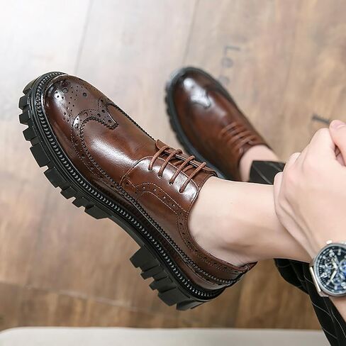Men's Leather Oxford Dress Shoes - Platform Wingtip Oxfords - Comfortable Business Formal Slip-Resistant Work Derby Shoes in Saudi Arabia