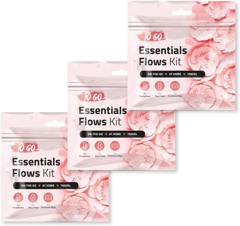 ميزة الأس الهيدروجيني مجموعة فترة التدفقات الأساسية - 3 pantyliners ، 2 منصات ماكسي ومسح أنثوي | أساسيات النظافة للمدرسة ، الفترة الأولى in Kuwait