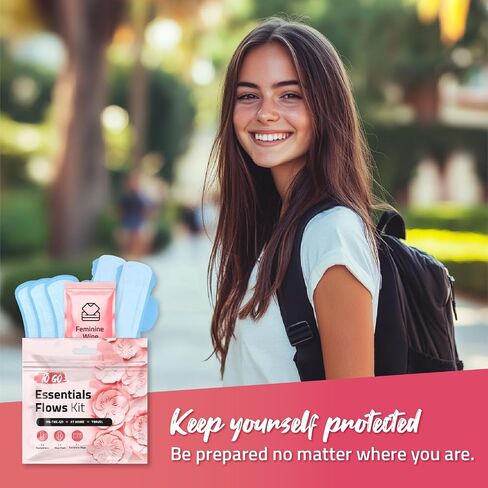 ميزة الأس الهيدروجيني مجموعة فترة التدفقات الأساسية - 3 pantyliners ، 2 منصات ماكسي ومسح أنثوي | أساسيات النظافة للمدرسة ، الفترة الأولى in Kuwait
