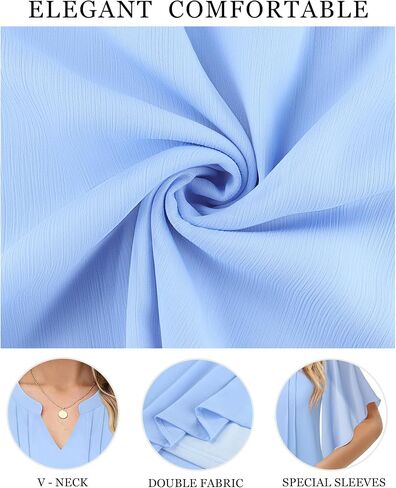 VALOLIA Womens Blouses Dressy Casual V Neck Chiffon Ruffle Short Sleeve Shirts Double Layers Tops in Saudi Arabia