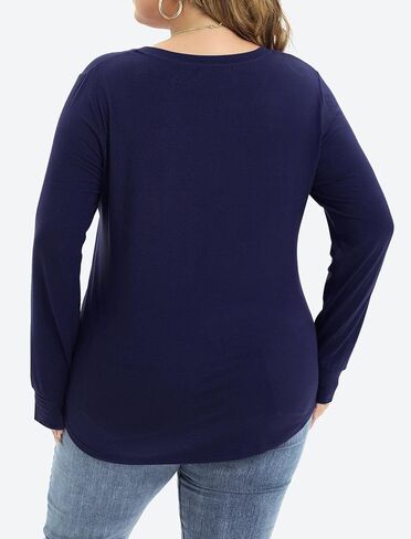 JNC Plus Size Tops For Women Long Sleeves V Neck T-Shirts Loose Fit Casual Basic Tunic Top in Saudi Arabia