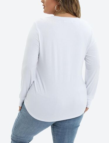 JNC Plus Size Tops For Women Long Sleeves V Neck T-Shirts Loose Fit Casual Basic Tunic Top in Saudi Arabia