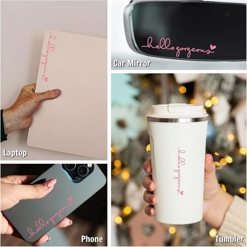 3X Hello Beautiful Rearview Mirror Decal, Cute Car Decals for Women, Car Stickers and Decals, Rear View Mirror Sticker, Rearview Mirror Accessories (Hello Beautiful White) in Kuwait