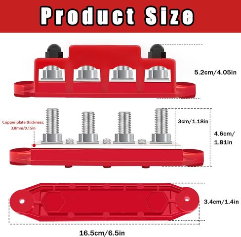 350A Bus Bar 12V لوحة توزيع الطاقة البحرية 6 × 3/8 بوصة (M10)، لوحة توزيع الطاقة المغطاة بالطرف 4 قضبان حافلة، أنابيب قابلة للانكماش بالحرارة، 4 علامات تبويب للبطارية أقطاب كهربائية سلبية وإيجابية in Saudi Arabia