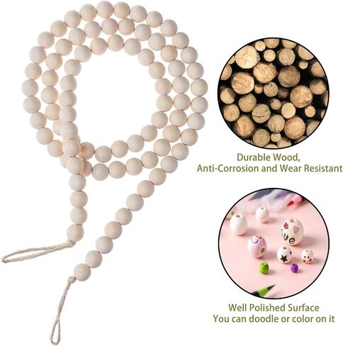 Wall Hanging Photo Display with Wood Beads Garland, Collage Picture Frame for Wall Decoration, Picture Holders with 30 Wood Clips, for Rustic Country Decor, Home, Office, Nursery Room in Saudi Arabia