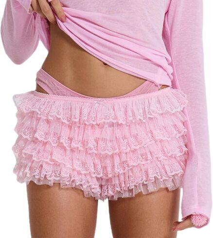 نساء الدانتيل ثنائية الكشكش لوليتا بلومرز coquette مثير الصبي السراويل y2k فقاعة القرع frilly frilly in Kuwait