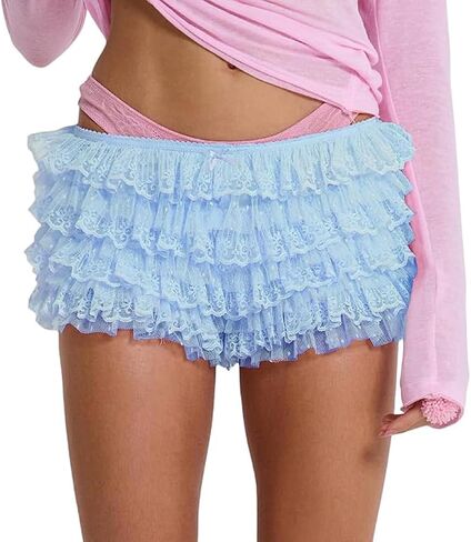Womens Lace Trim Layered Ruffle Lolita Bloomers Coquette Sexy Boy Shorts Y2k Bubble Frilly Pumpkin Fairy Bottoms in Saudi Arabia