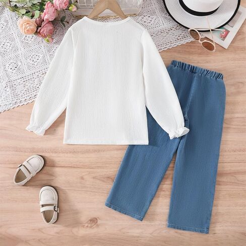 Kid Toddler Girls Clothes Fall Outfits Cute Sweet Bowknot Long Sleeve Bowknot Shirt + Denim Jeans Pants Set in Saudi Arabia