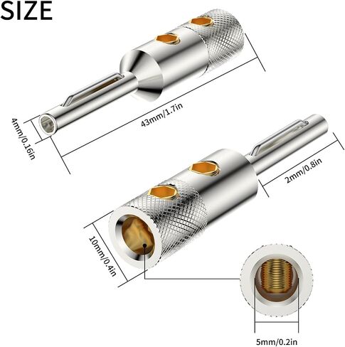 Viborg VB401R Audiophile Speaker Banana Plugs 4MM Pure Copper Screw Locking Speaker Plug Connectors for Amplifier Wire, Home Theater, AV Receiver, Amplifiers and Sound Systems 4PCS (Rhodium Plated) in Kuwait