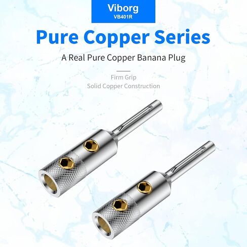 Viborg VB401R Audiophile Speaker Banana Plugs 4MM Pure Copper Screw Locking Speaker Plug Connectors for Amplifier Wire, Home Theater, AV Receiver, Amplifiers and Sound Systems 4PCS (Rhodium Plated) in Kuwait